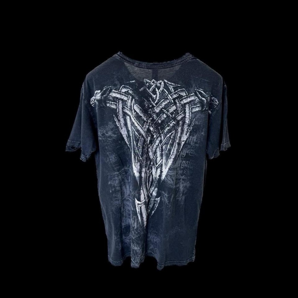 Vintage 2000's Affliction Shirt Men's Large Distressed Y2K Grunge Crosses Tribal